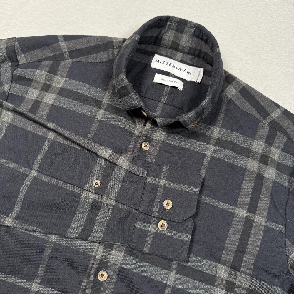 Mizzen+Main Shirt Mens Small‎ Trim Fit Black Gray Plaid Button Down Long Sleeve